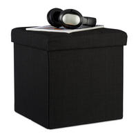 FALTBARER Sitzhocker - Schwarz, Holzwerkstoff/Textil (38/38/38cm) - Relaxdays