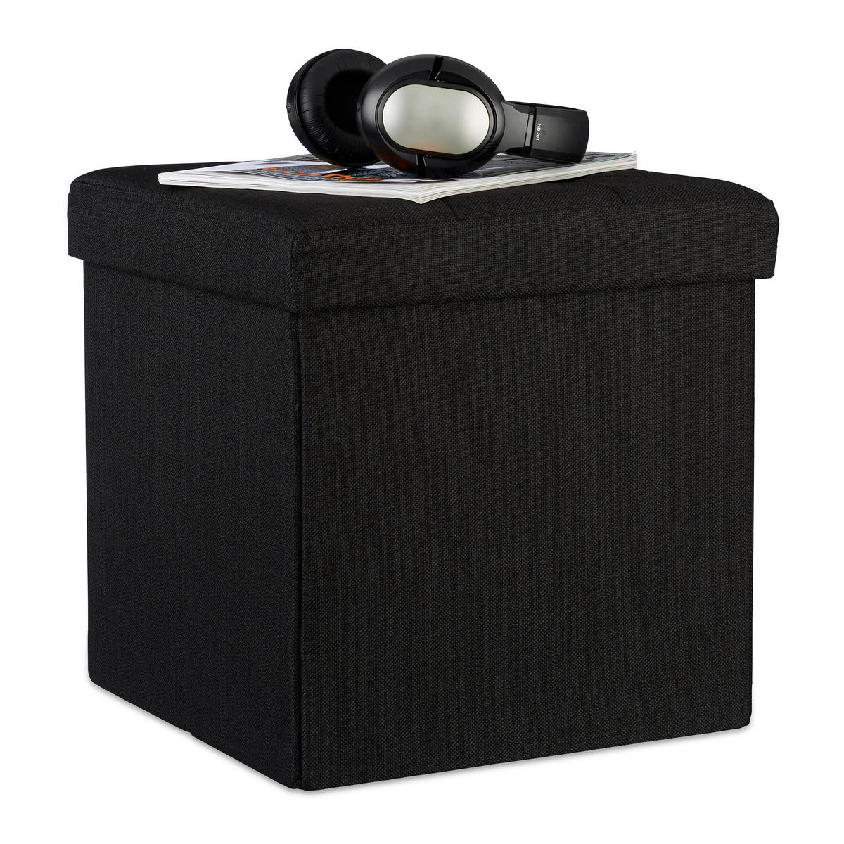 FALTBARER Sitzhocker - Schwarz, Holzwerkstoff/Textil (38/38/38cm) - Relaxdays