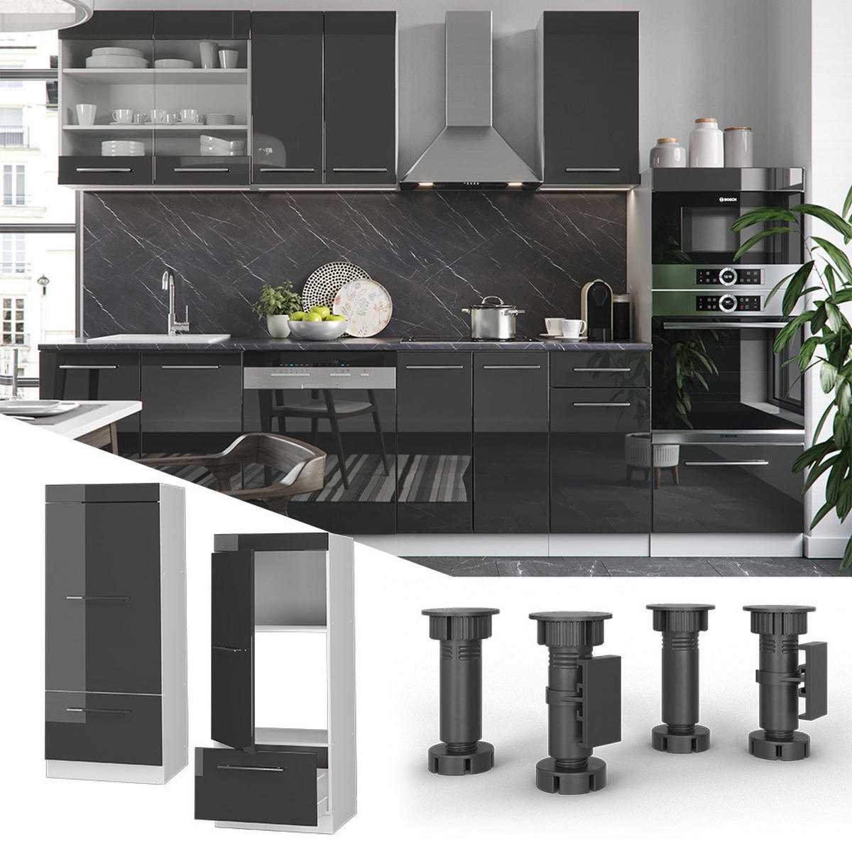 MIKROWELLENSCHRANK Fame-Line Anthrazit Hochglanz 60 cm - Anthrazit/Weiß, Holzwerkstoff (60/153.6/58.1cm) - Vicco