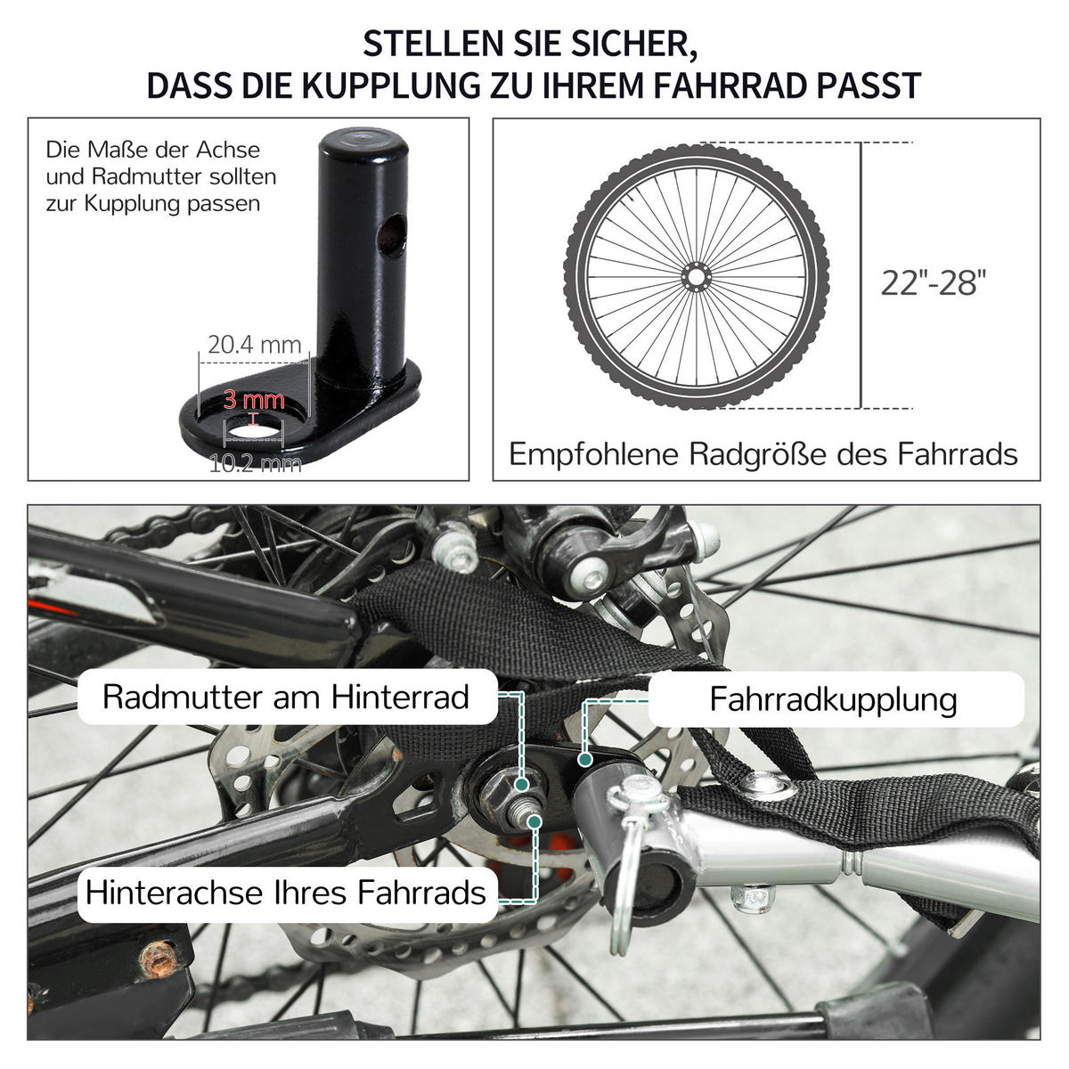 FAHRRADANHÄNGER, Stahl, Weiß/Schwarz, L140 x B77 x H65 cm - Weiß, Metall (77/65/130cm) - HOMCOM