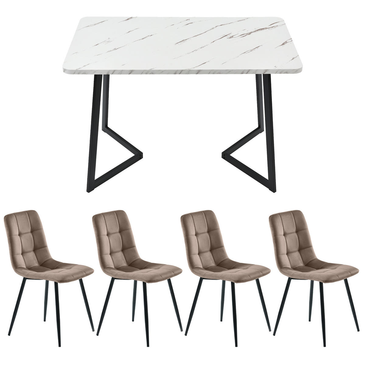 ESSTISCHSET 117x68 Cm Mit 4 Stühlen, Rechteckig, Braun Samt, Schwarz - Braun, Holzwerkstoff (117/75/68cm) - FLIEKS