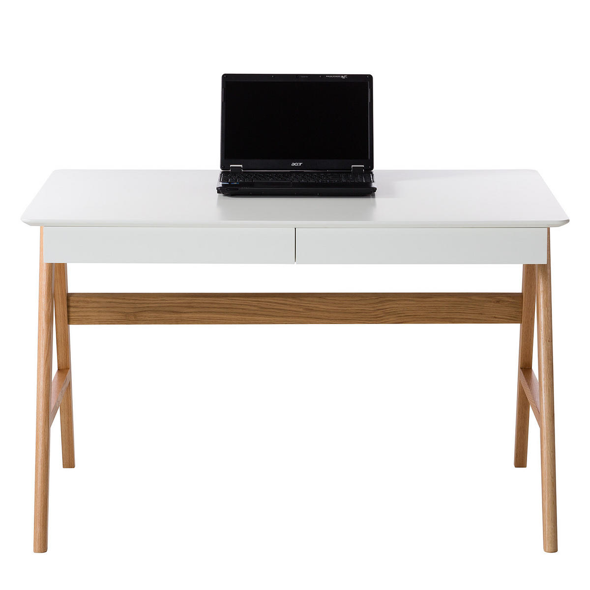 SCHREIBTISCH - Eiche teilmassiv, Weiß / Eiche - Weiß, Holzwerkstoff (70/120/75cm) - home24