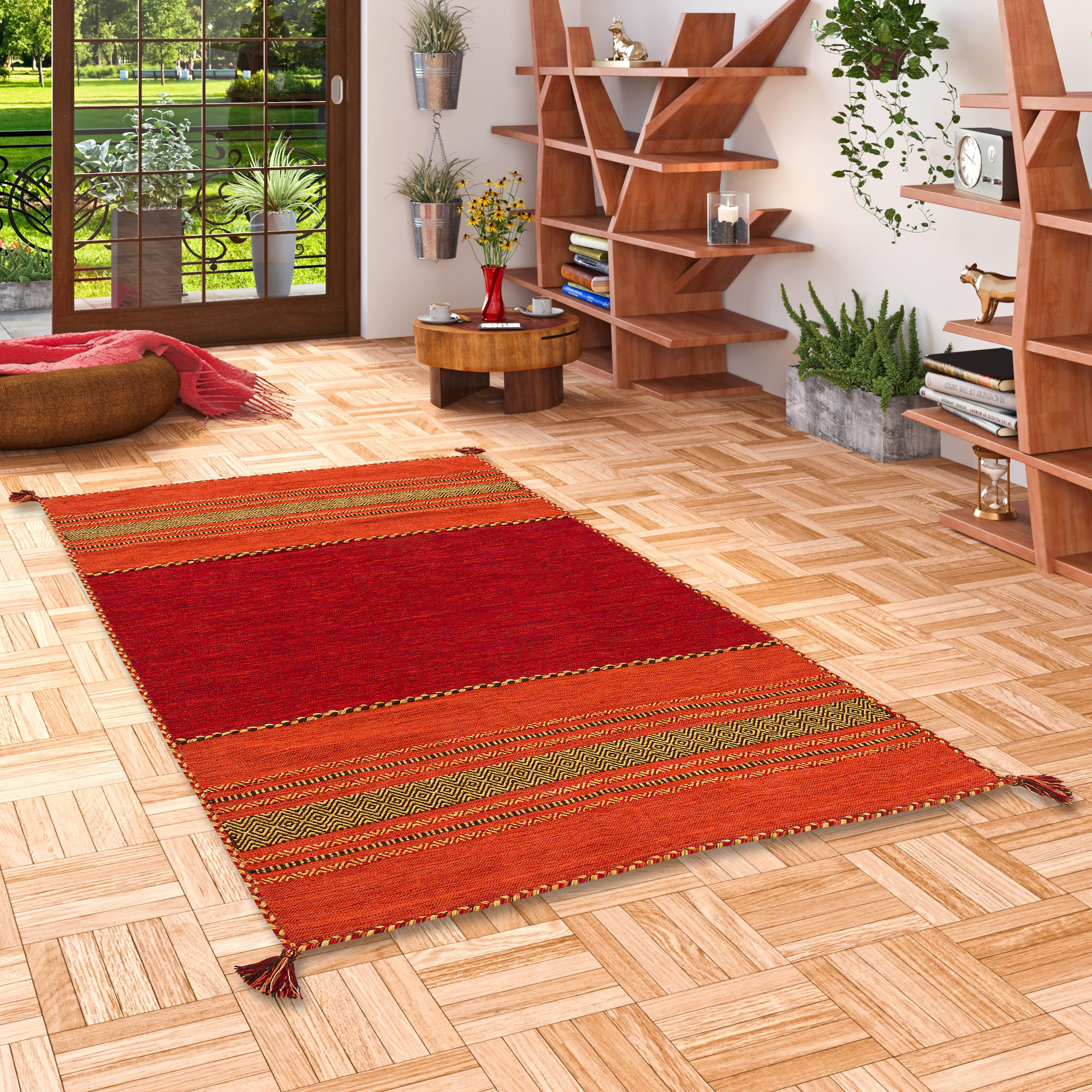 NATUR TEPPICH KELIM NAVARRO - Rot, Textil (140/200cm) - Pergamon