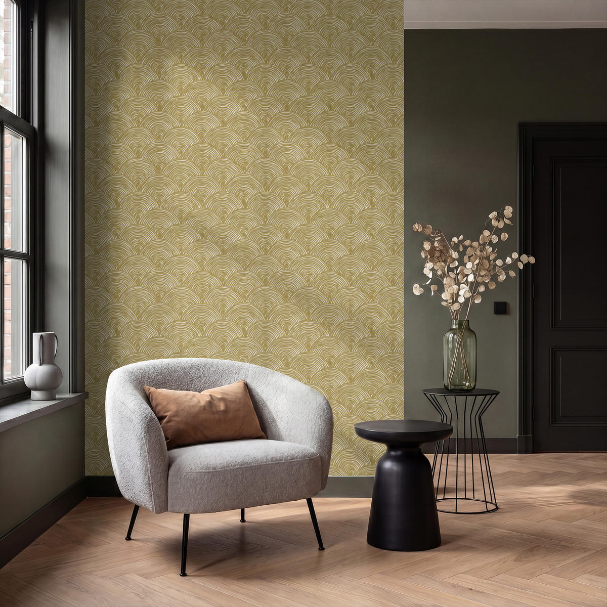 TAPETE - Fächer - Geometrisch - Grün - 140x240 cm - Goldfarben, Papier (140/240cm) - OnlyWow
