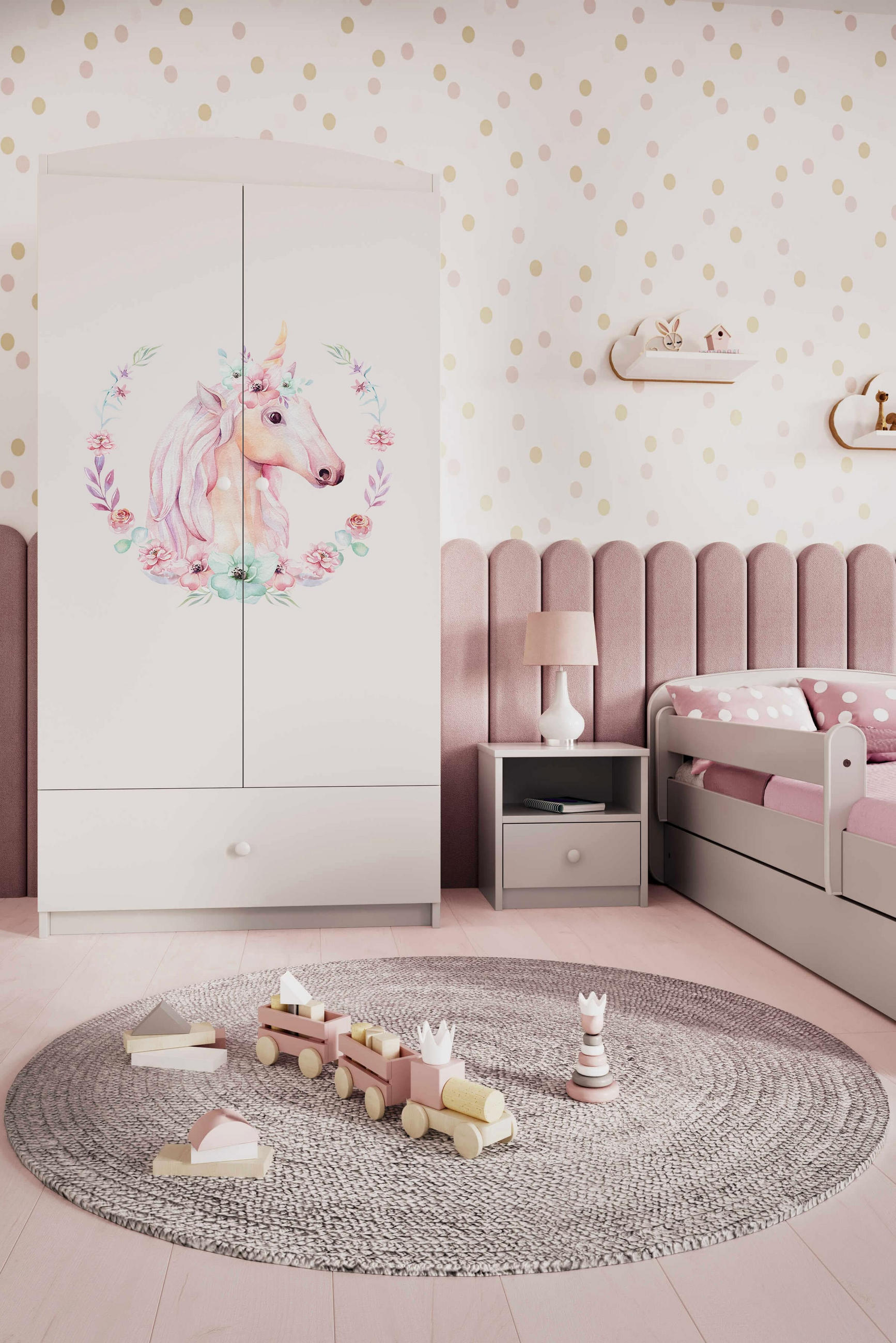 KINDERKLEIDERSCHRANK Pferd - Weiß, Holzwerkstoff (90/175/52cm) - RAUMHIRSCH FURNITURE