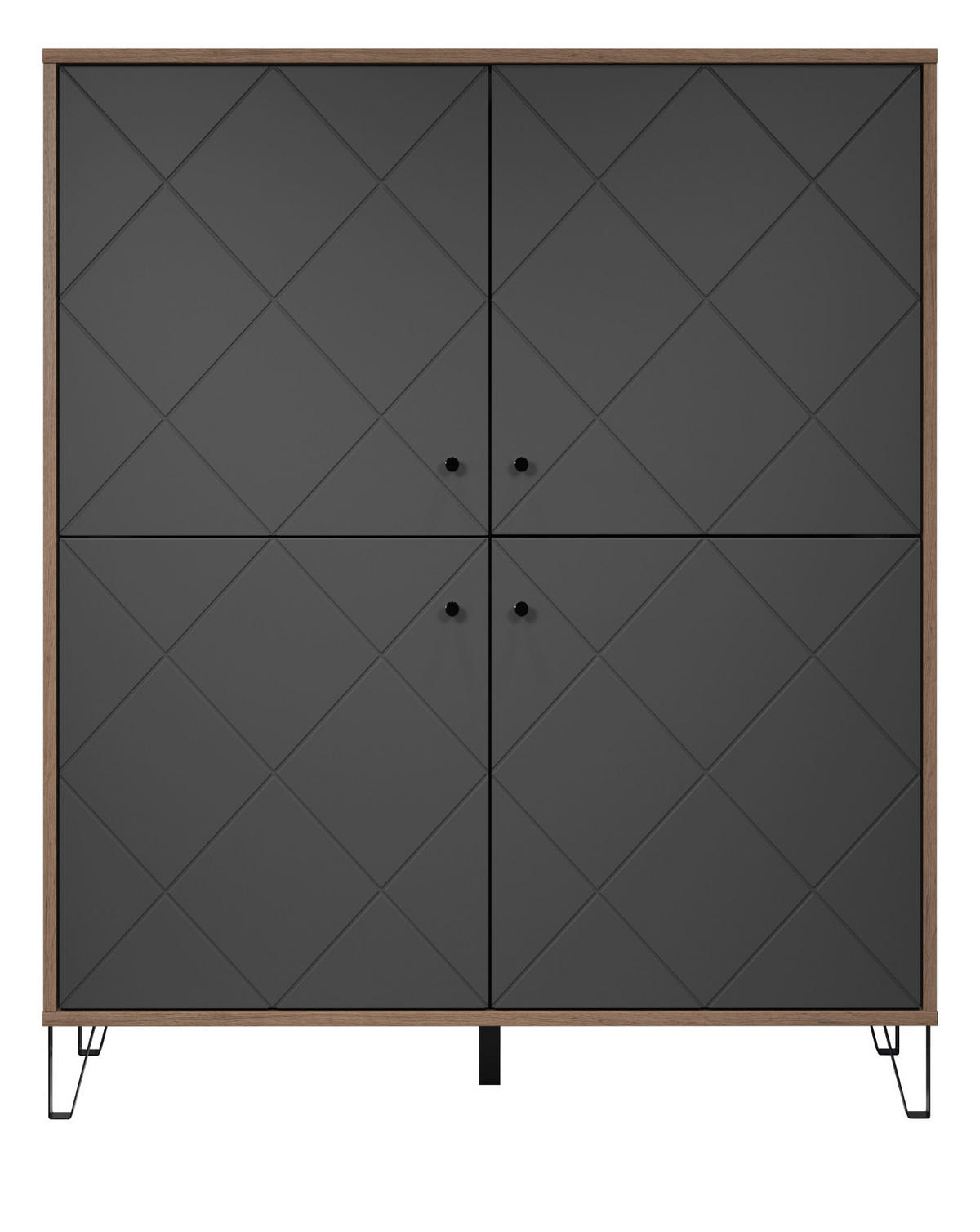 HIGHBOARD Graphite grau, Eiche Kraft Gold 123 x 136 cm, Kommode für Wohn- und Esszimmer - Eichefarben/Schwarz, Holzwerkstoff/Kunststoff (123/136/40cm) - Top.Furn