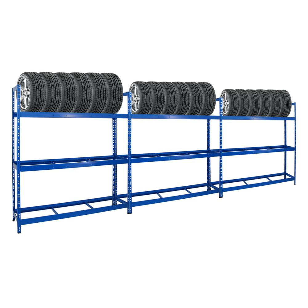 REIFENREGAL Tiger XL 3er-Set mit 3x 200x180x45 cm 300 kg Fachlast bis zu 63 Reifen Blau - Blau, Metall (540/200/45cm) - PROREGAL