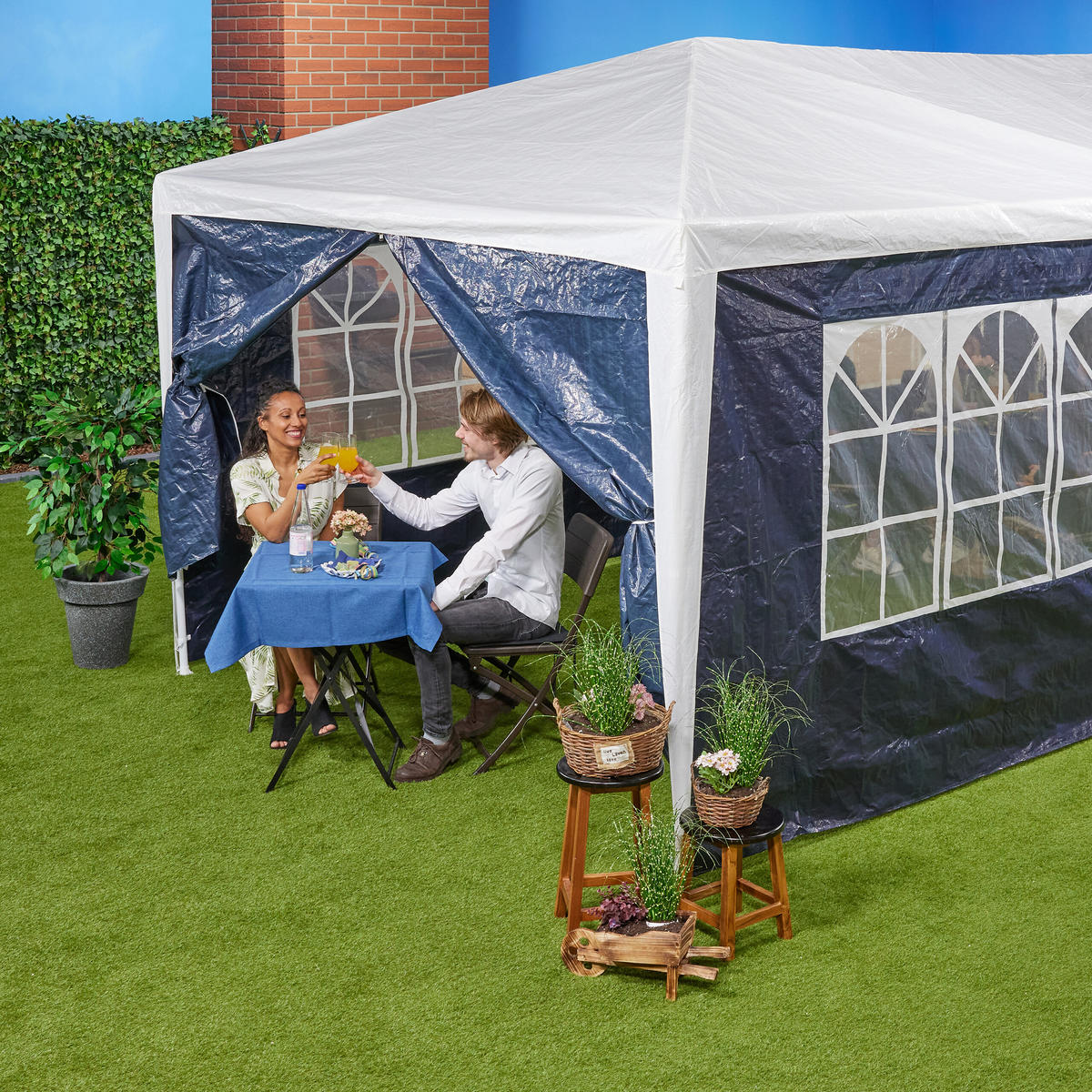 6XPAVILLON-SEITENTEILE - Dunkelblau, Kunststoff (300/200/0.1cm) - Relaxdays