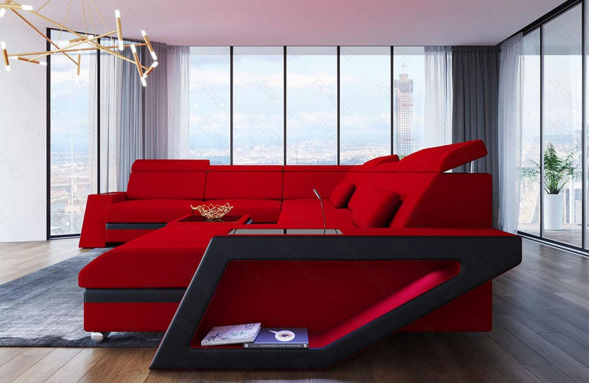 WOHNLANDSCHAFT Catania Rot Schwarz Mikrofaserstoff - Rot, Kunststoff (349/89/264cm)