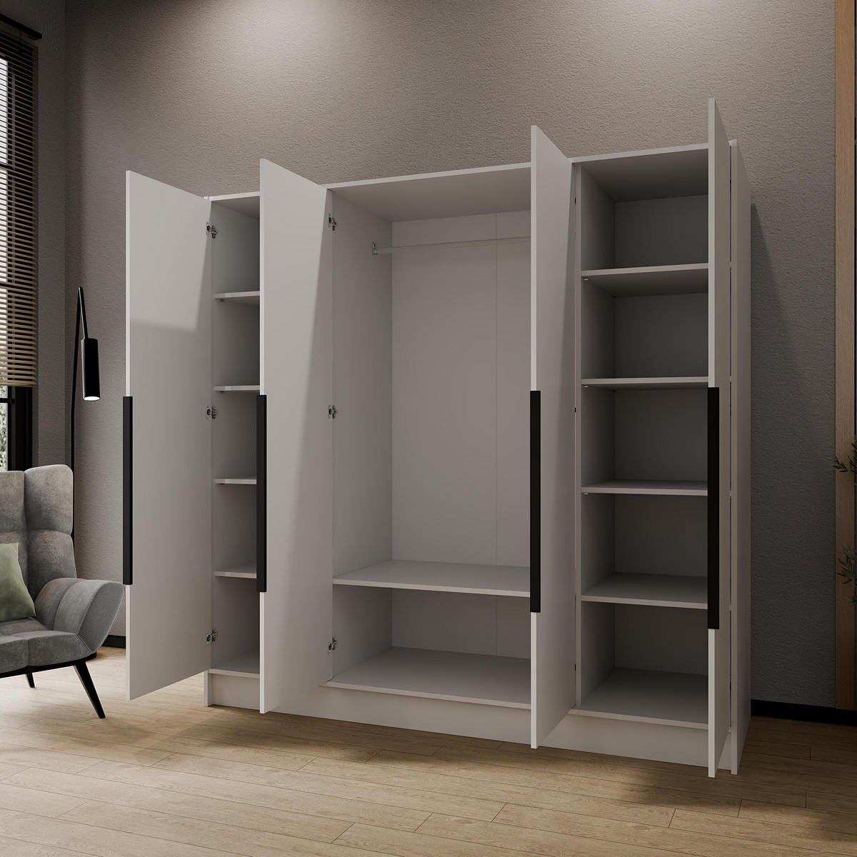 DREHTÜRENSCHRANK BERON 200/200/51 cm Modern Kleiderschrank 4-türig Weiß - Weiß, Holzwerkstoff (200/200/51cm) - MASSENO
