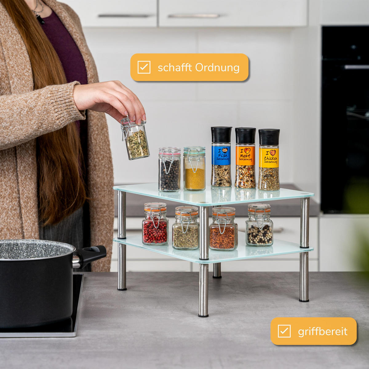 GLAS-KÜCHENREGAL weiß - Weiß, Glas (32/21/28cm) - bremermann