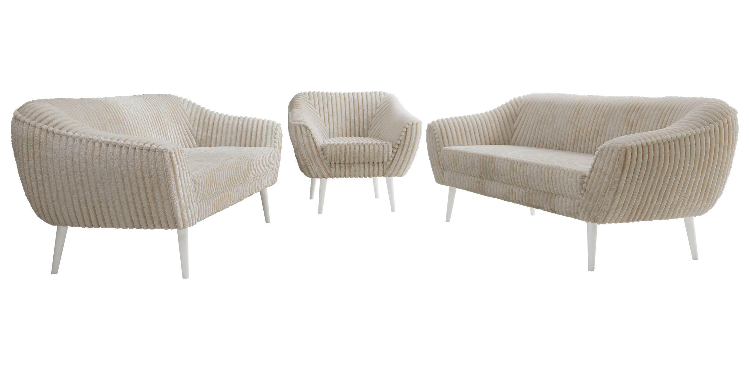 SEDACÍ SOUPRAVA 3+3+1 PIRS - Béžová Manšestr - Bílé nohy - bílá/krémová, kompozitní dřevo/textil (180/75/74cm) - MKS