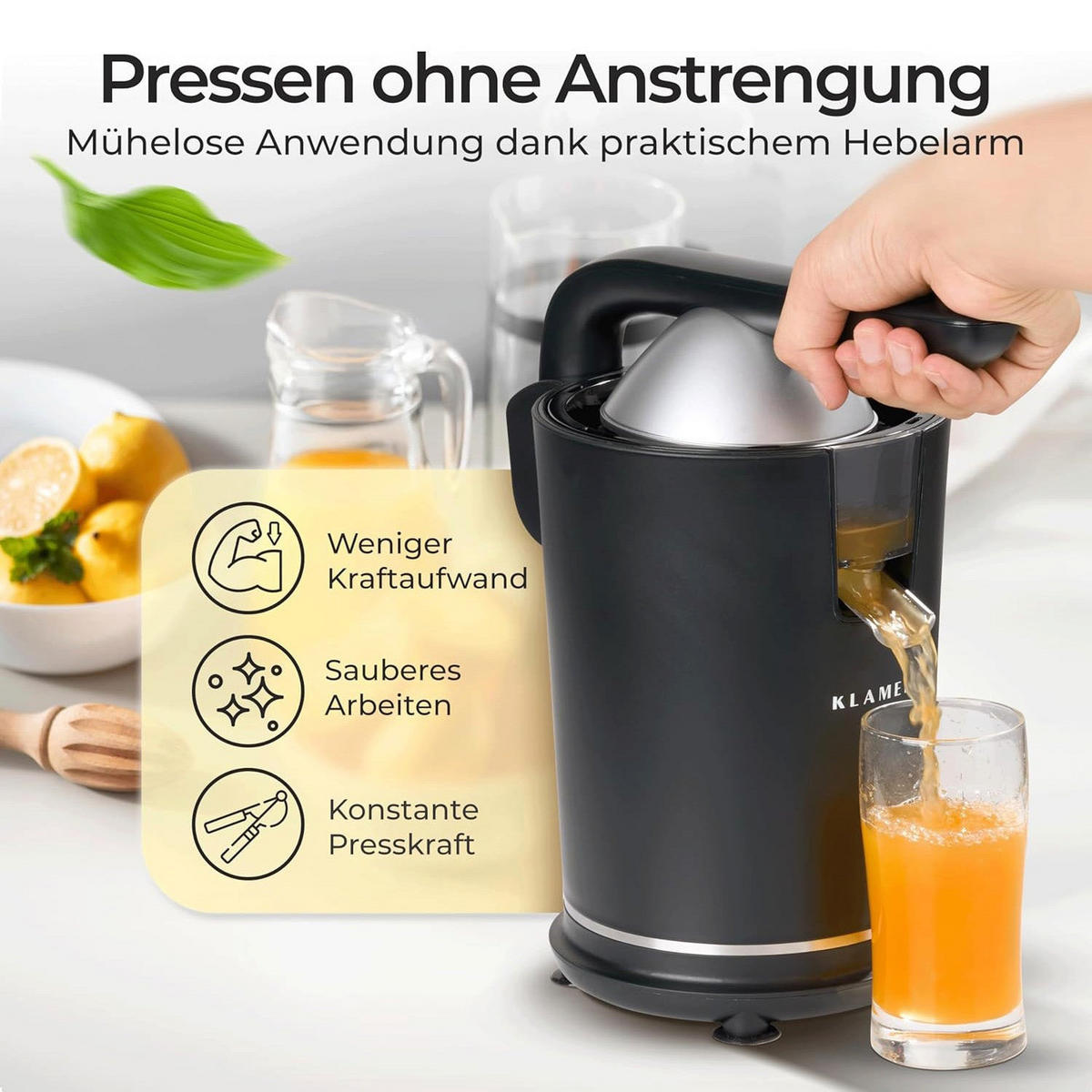 SAFTPRESSE Schwarz Zitruspresse - Schwarz, Kunststoff (15.5/29/25cm) - KLAMER