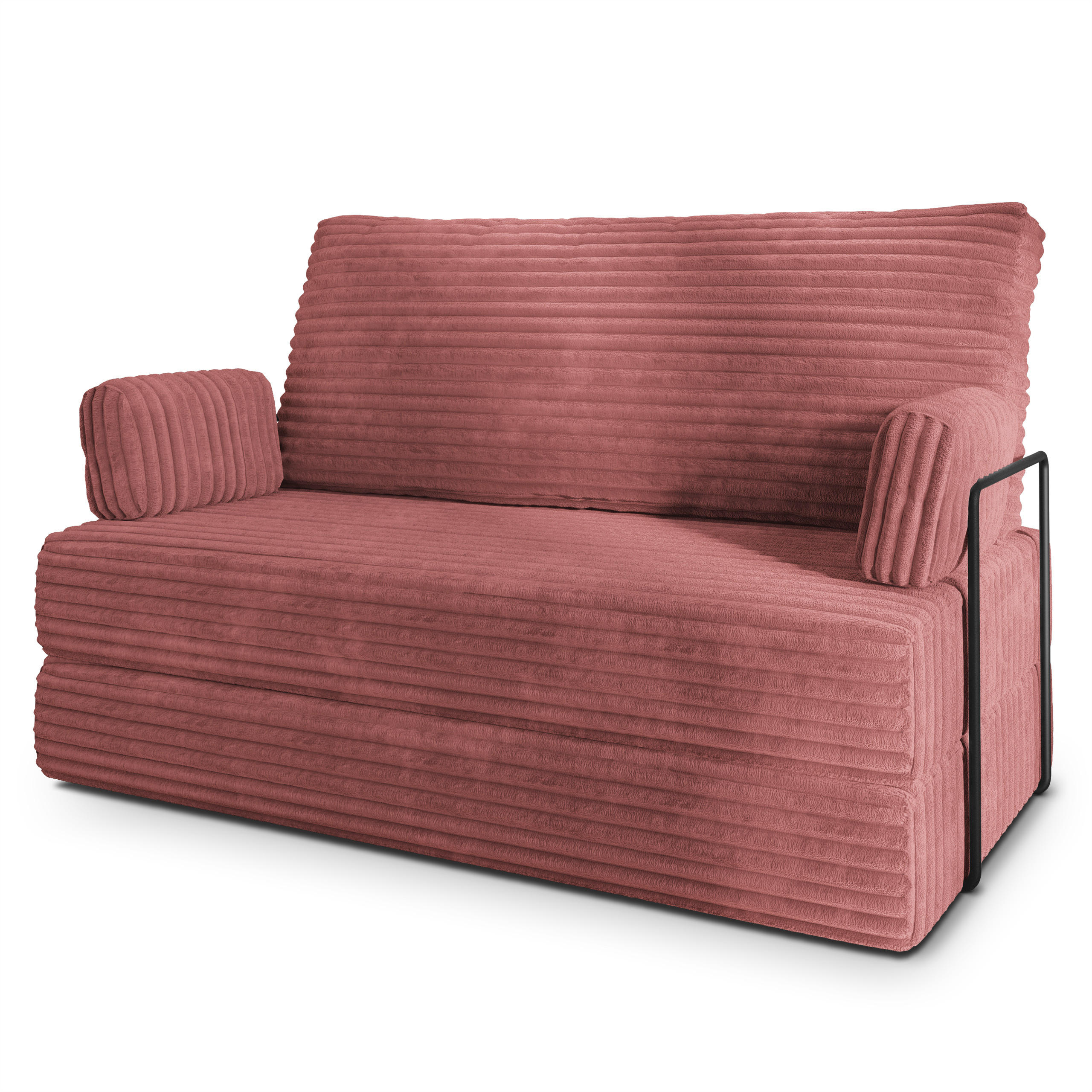 BETTSOFA LADIA aus Schaumstoff Kordstoff Rosa Schlaffunktion - Rosa, Textil (140/86/60cm) - MASSENO