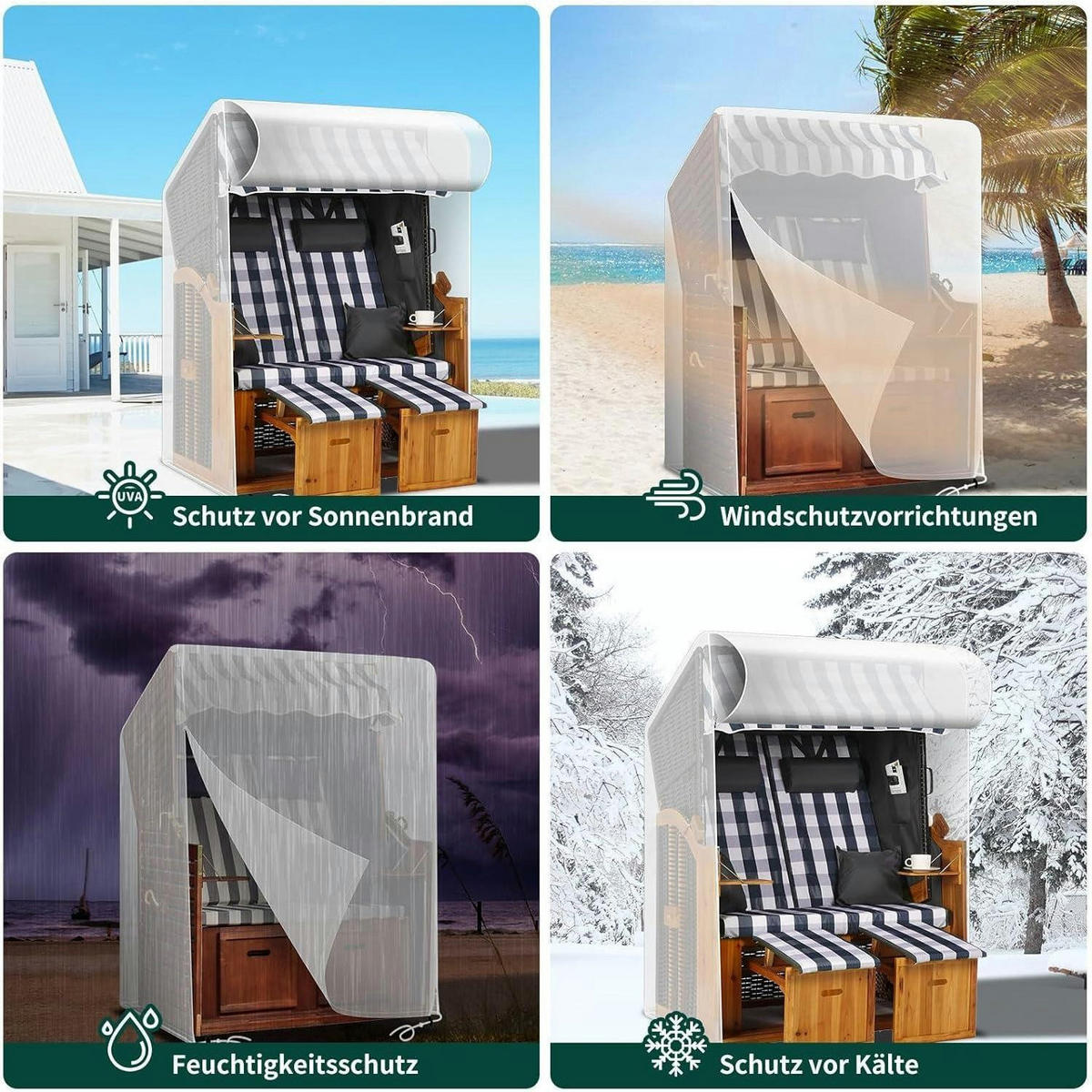 STRANDKORBHÜLLE Wasserdicht UV-beständig 135x105x175/140cm Transparent - Multicolor, Kunststoff (105/140/135cm)