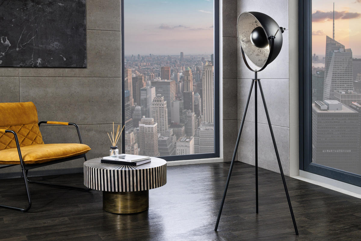 STEHLEUCHTE STUDIO Edelstahl Schwarz 145 cm - Silberfarben/Schwarz, Metall (51/51/146cm) - riess-ambiente
