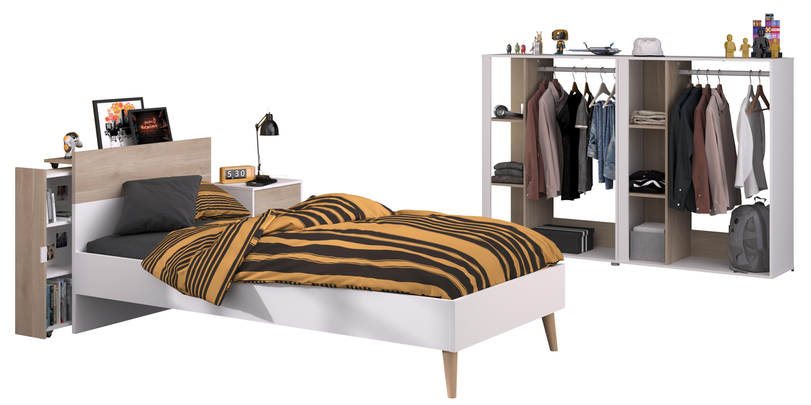 JUGENDZIMMER Aalborg 6 in Weiß und Japanischer Eiche 5 teilig - Weiß, Holzwerkstoff (120/200/80cm)