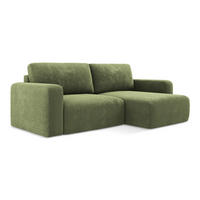 ECKSOFA mit Schlaffunktion rechts Chenille Stoff Grün - Schwarz/Grau, Kunststoff/Textil (244/149cm) - Makamii