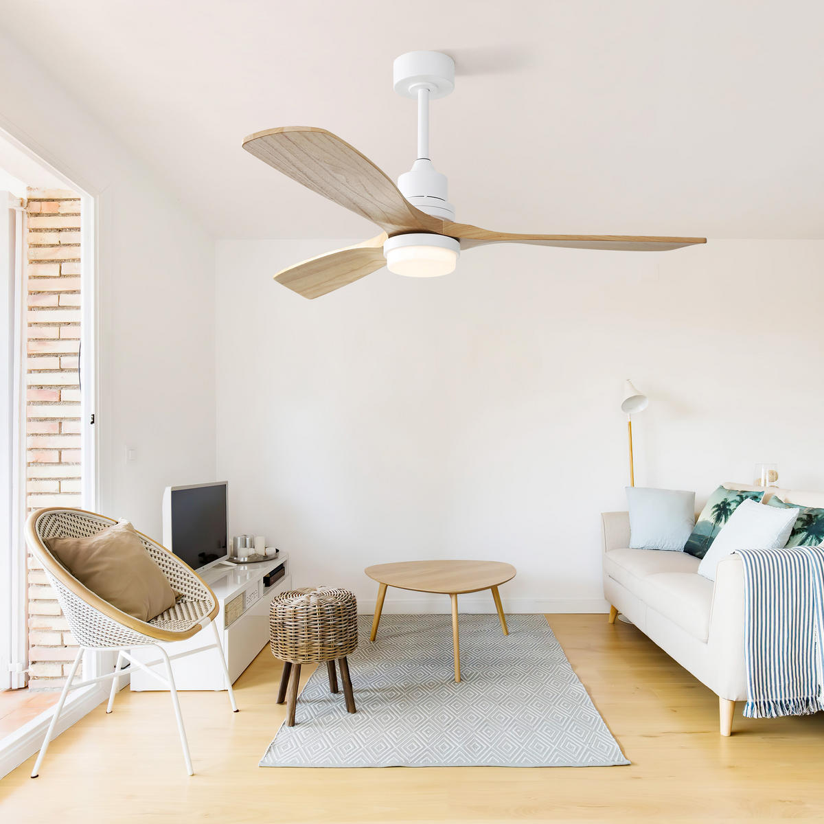 DECKENVENTILATOR 52Zoll LED Licht Holzflügel DC Motor Dimmbar - Weiß, Kunststoff (132/132/52cm) - CASIVA