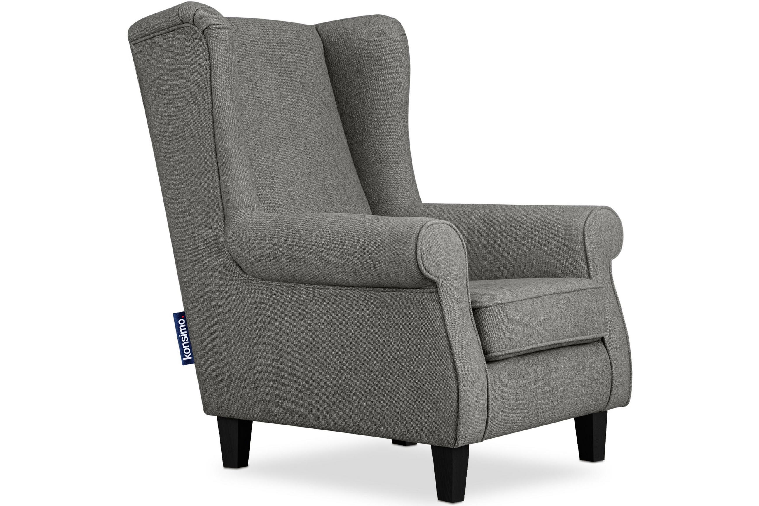 OHRENSESSEL MILES Massivholzbeine, grau/schwarz - Schwarz/Grau, Holzwerkstoff/Buchenholz (82/105/97cm) - KONSIMO®