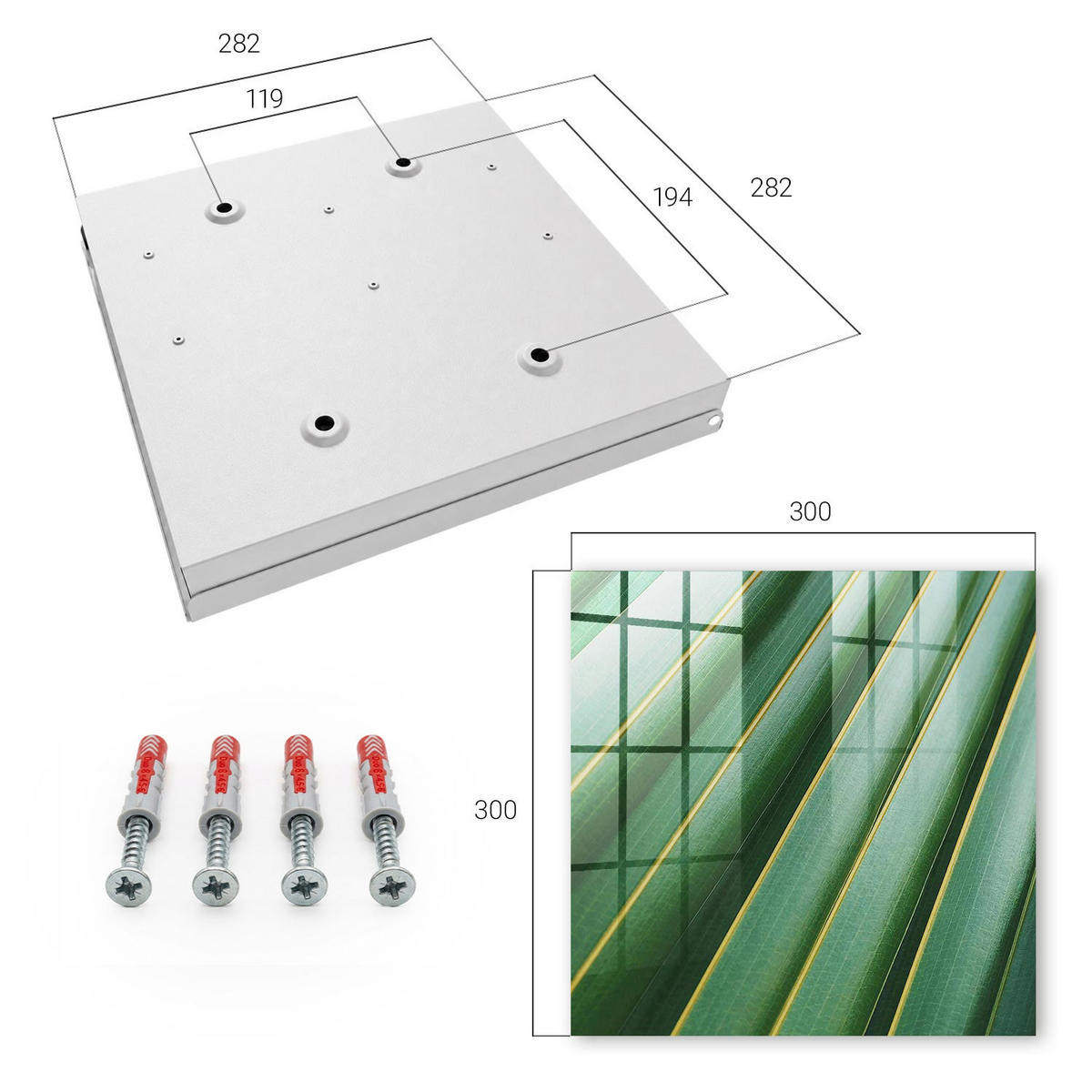 SCHLÜSSELBOX Weiß 30x30 cm – Türöffnung nach rechts - Blattmuster - Grün, Metall (30/30/5cm) - TULUP