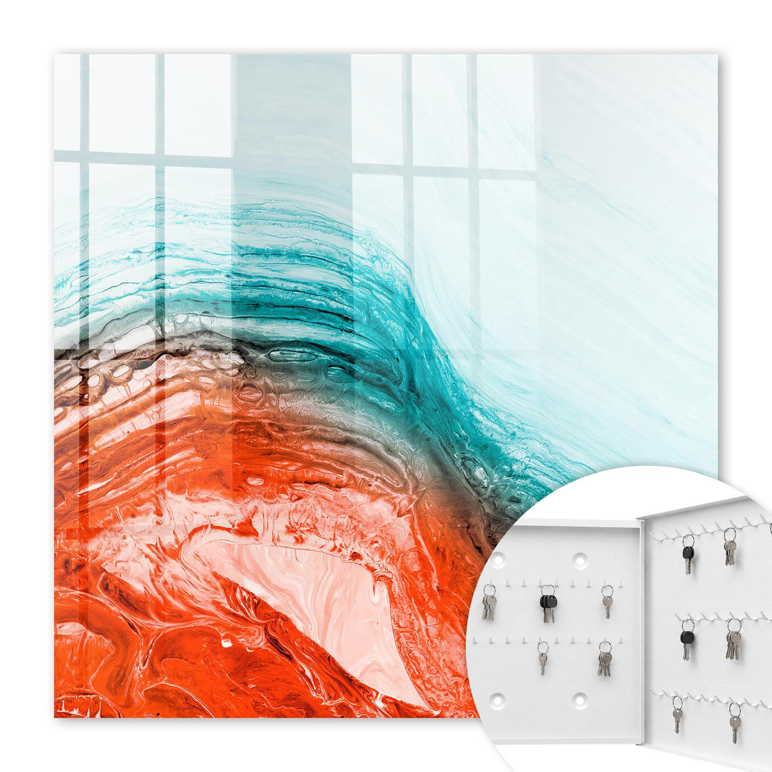 SCHLÜSSELBOX Weiß 30x30 cm – Türöffnung nach rechts - Farbenfrohe Emotionen - Türkis, Metall (30/30/5cm) - TULUP