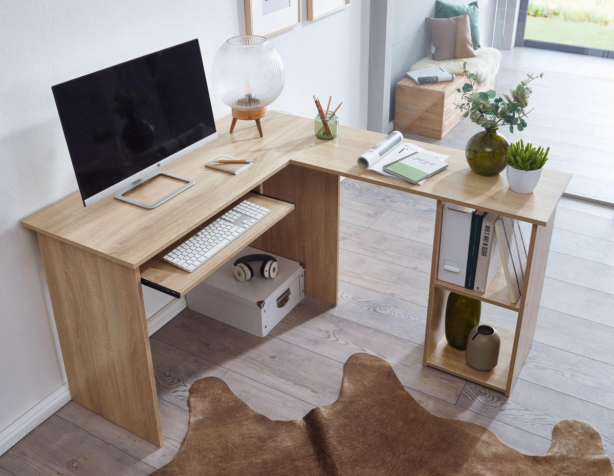 SCHREIBTISCHKOMBINATION ITTER Regal Tastaturauszug, Beige 140x120x75 cm - Beige/Braun, Holz (120/140/75cm) - KADIMA DESIGN