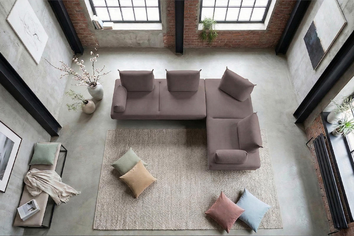 ECKSOFA CANE Violett Webstoff - Violett/Schwarz, Textil/Metall (310/210cm) - KAWOLA