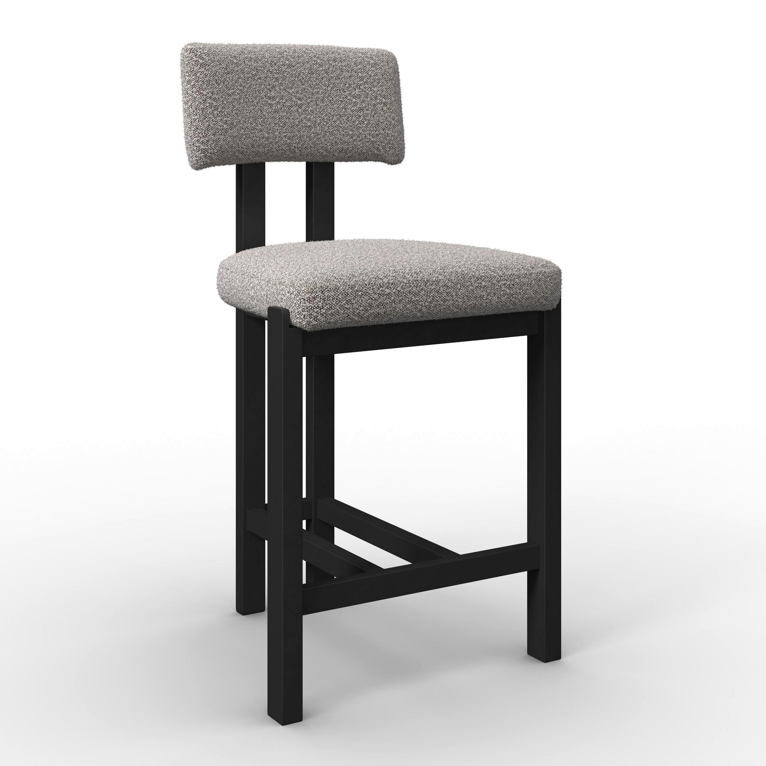BARHOCKER Jonna Hellgrau Bouclé Gepolstert - Hellgrau, Holz (51/102/54cm) - Bessagi Home