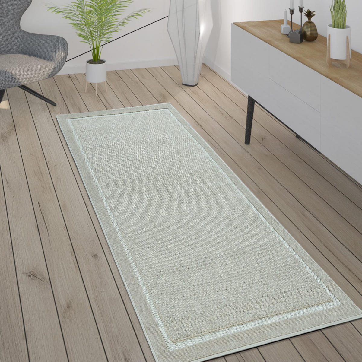 TEPPICH Outdoor Unifarben Bordüre Balkon, Terrasse schmutzabweisend Beige Rechteckig 80x150 - Beige, Textil (80/150cm) - KADIMA DESIGN