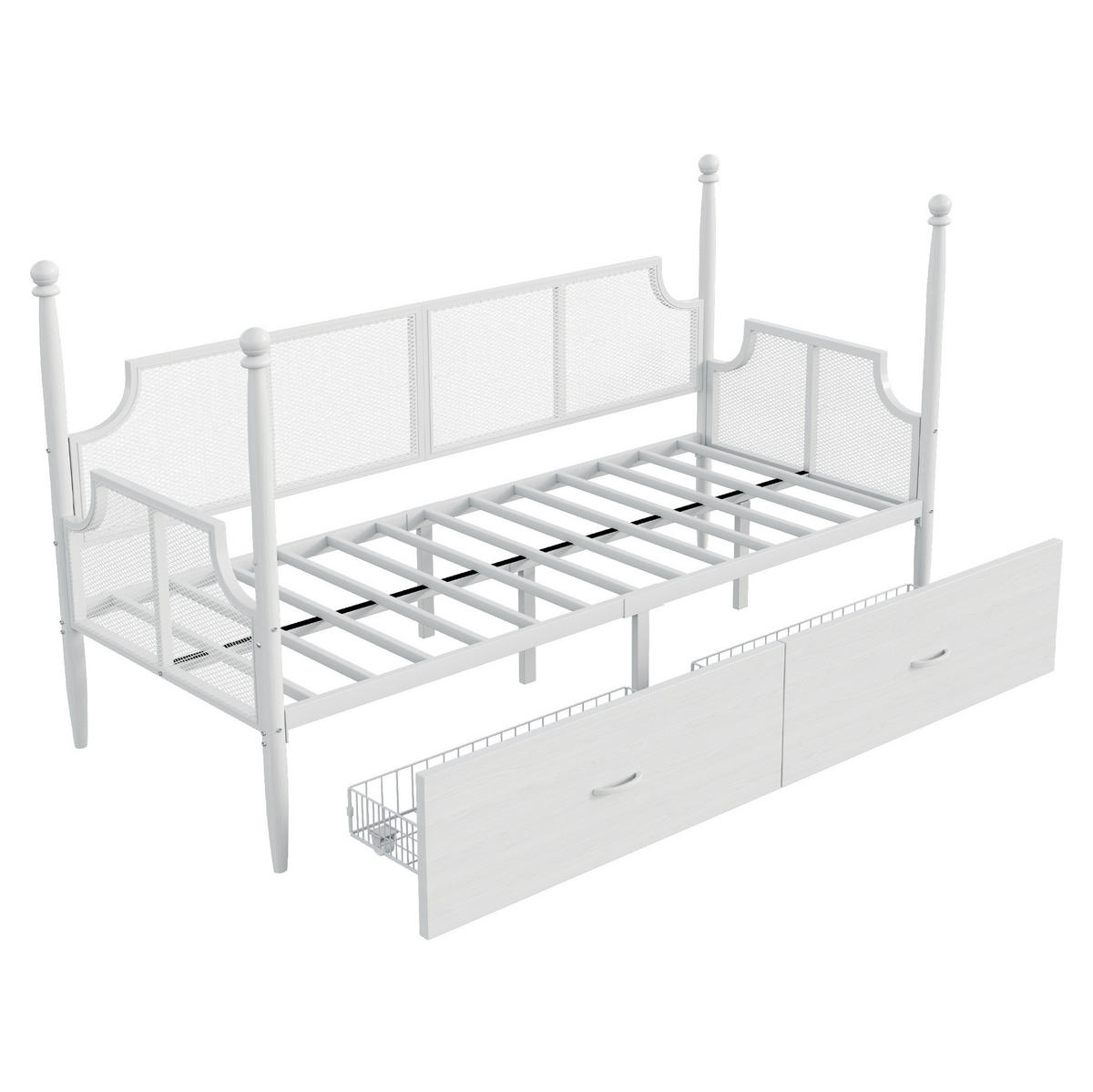 METALLBETT 90/200 cm als Sofabett mit 2 Schubladen im Vintage-Stil, Metall, Weiß - Weiß, Metall (90/200cm) - Redom