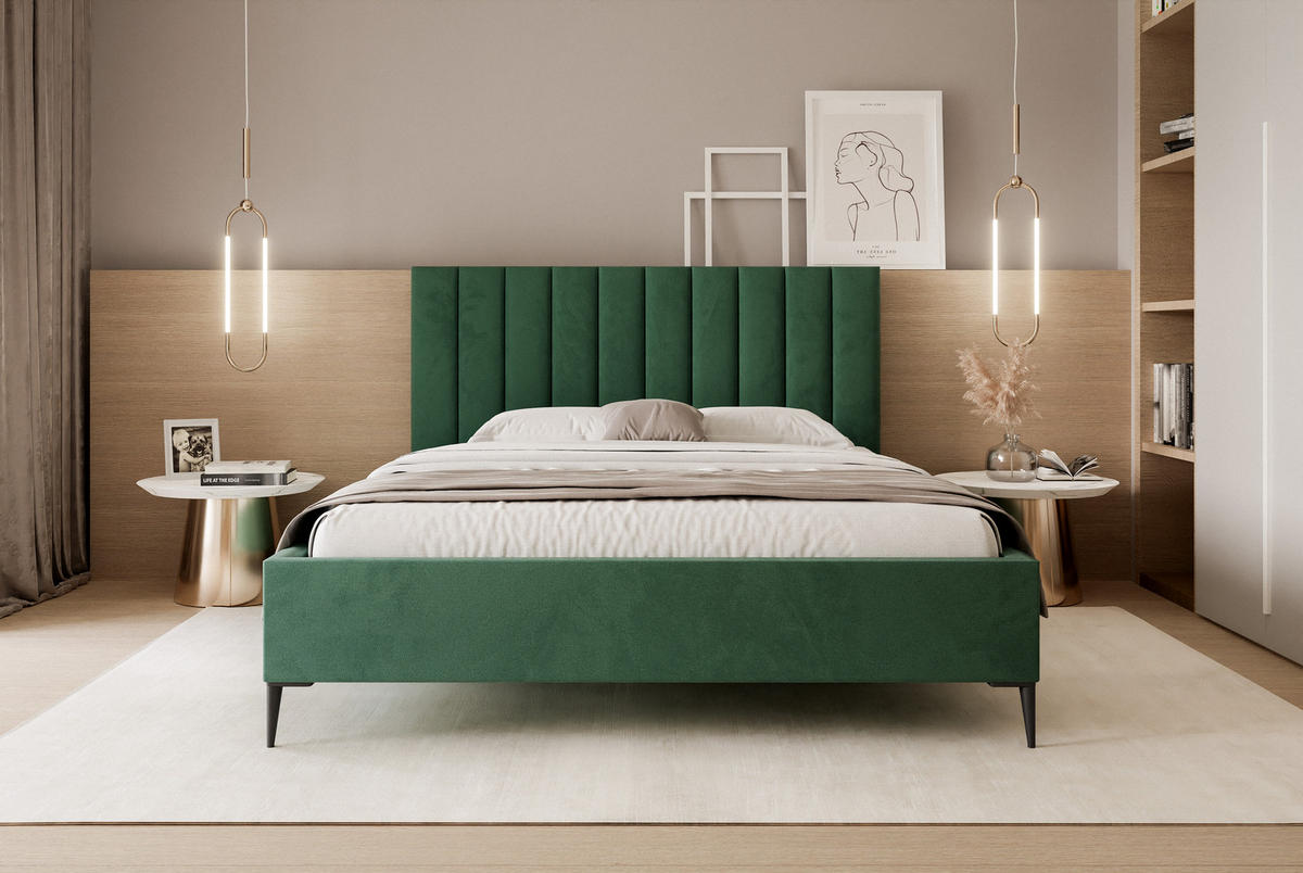 POLSTERBETT Mona SLIM III Polsterbett für Ihr Schlafzimmer in VELUTTO Stoff - 200x200 cm Grün - Schwarz/Grün, Holz/Holzwerkstoff (200/200cm) - DomoHome