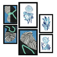 POSTER Set Mit 6 Wildes Grün In Blume Zusammenfassung A3 & A4 Schwarzer Rahmen - Schwarz, Papier (29/3cm) - Nacnic