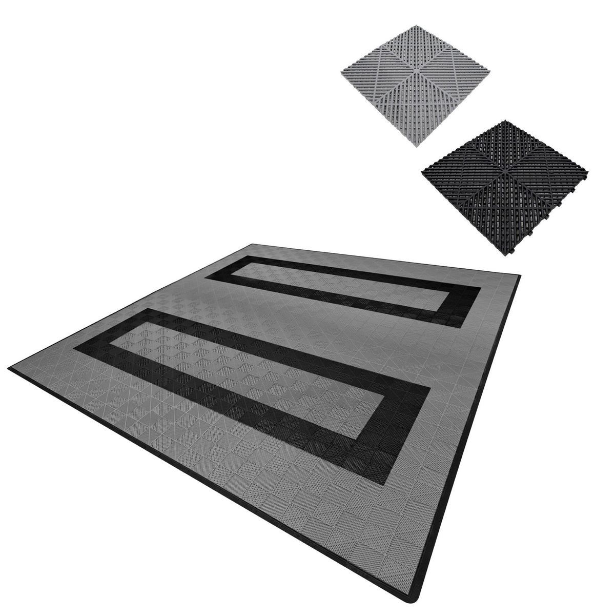 GARAGENBODENFLIESEN Belüftete mit Kanten – 165 Grau und 60 Schwarz - Grau, Kunststoff (40/1.8/40cm)