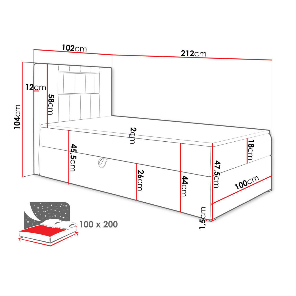 Thumbnail - Mirjan24 Boxbett, Weiß, Türkis, Holz, H3, 100x200 cm, Schlafzimmer, Betten, Boxspringbetten
