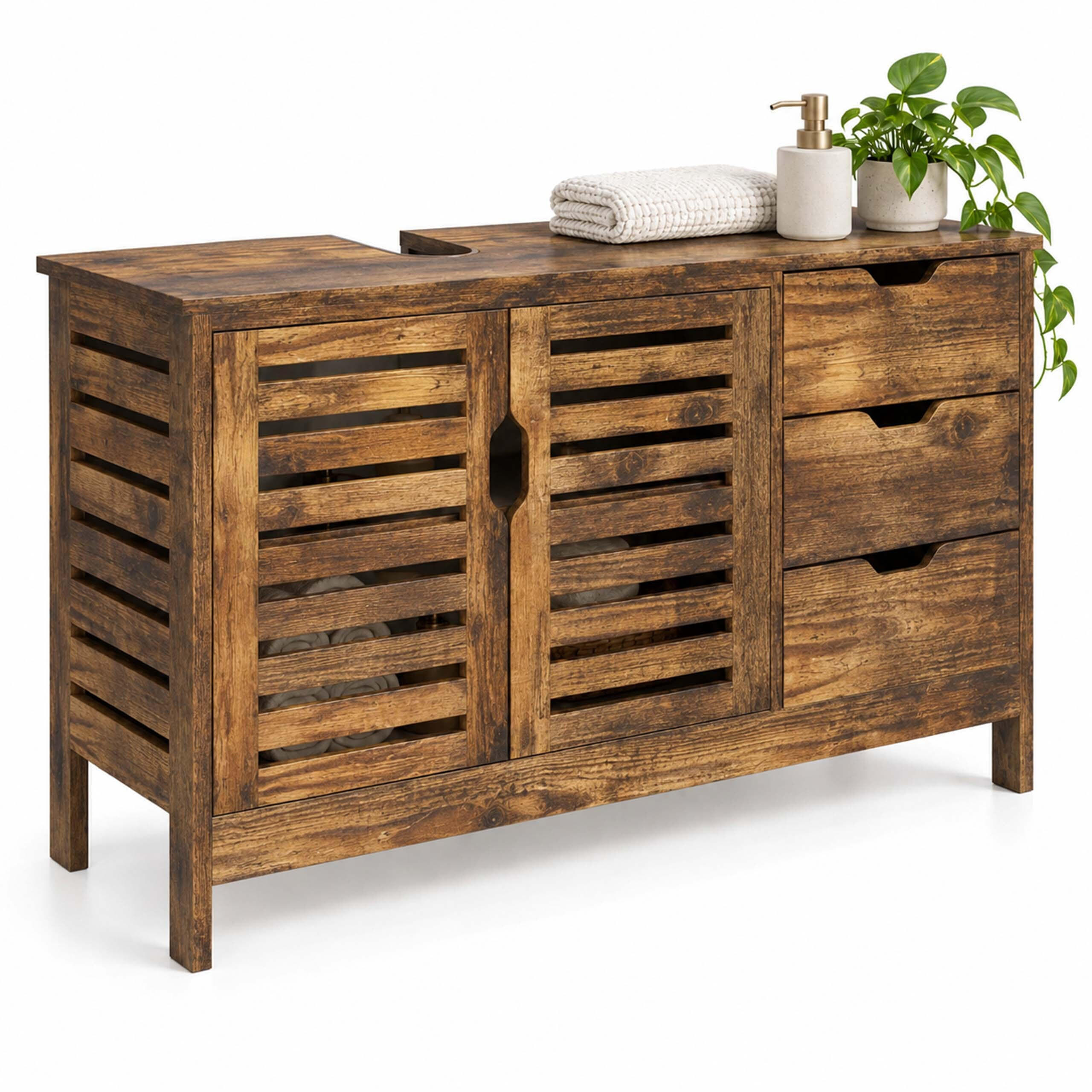 WASCHBECKENUNTERSCHRANK Vintagebraun 3 Schubladen - Braun, Holzwerkstoff/Textil (100/60/35cm) - Relaxdays