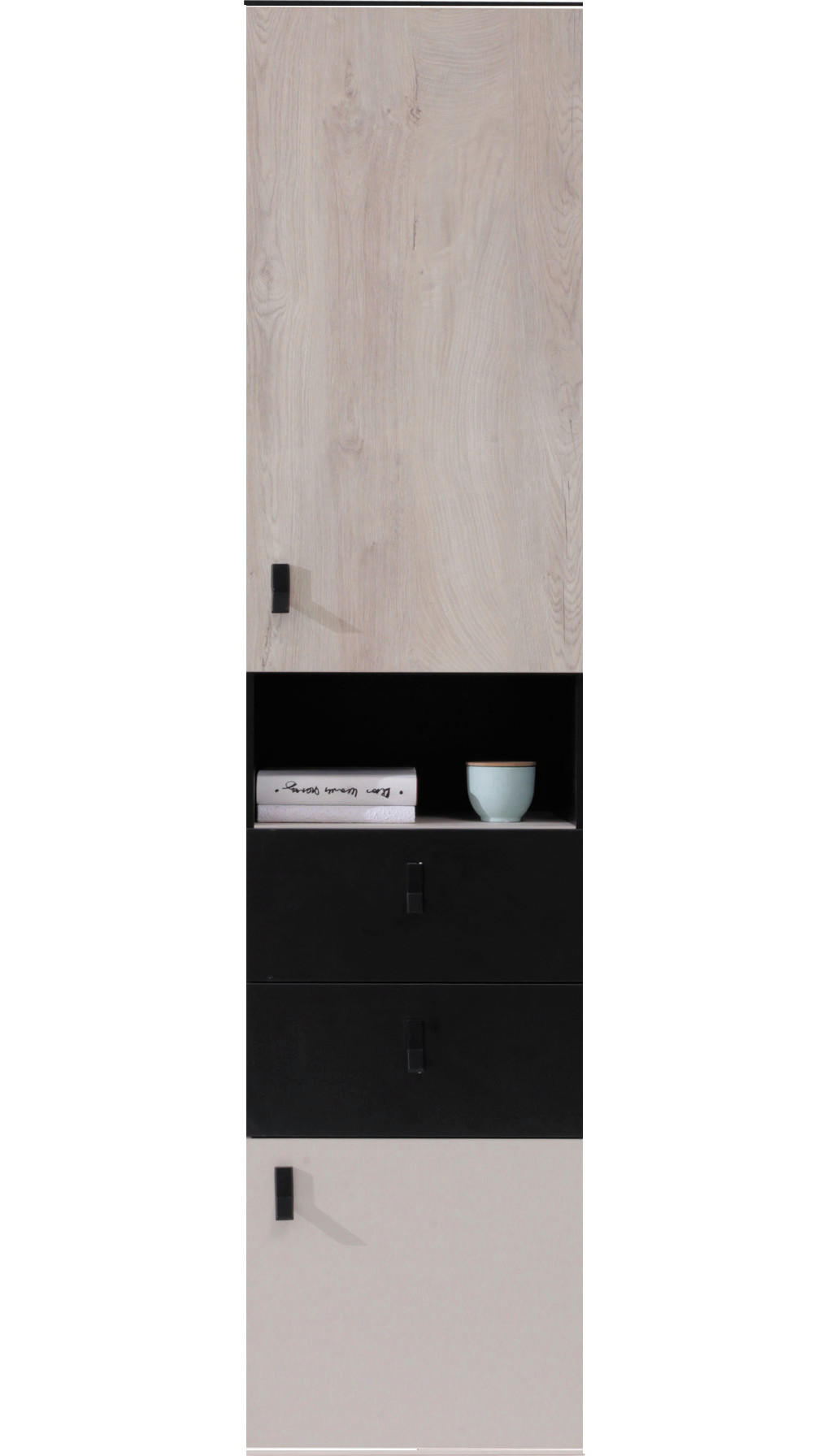 REGALKOMBINATION Spuki in Schwarz, Eiche und Beige – Regalschrank groß - Schwarz, Holzwerkstoff (80/200/120cm)