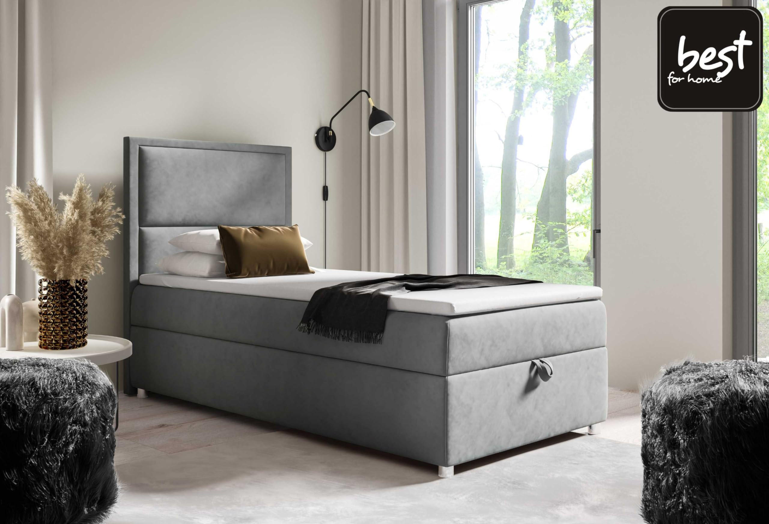BOXBETT mit Bettkasten Trinity K11-SINGLE Bonellfederkern inkl. Topper - Grau, Holz/Holzwerkstoff (100/200cm) - Best For Home