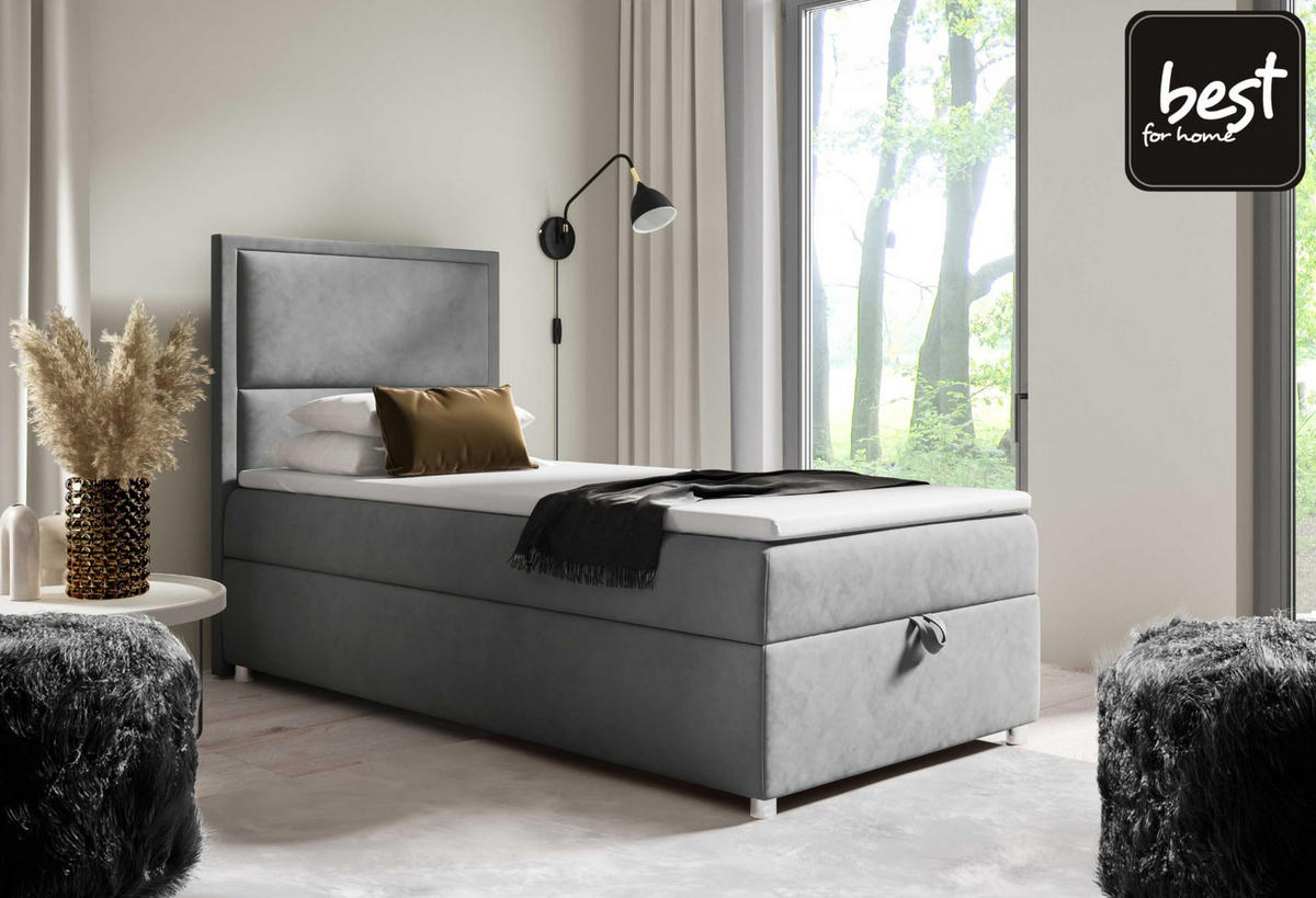 BOXBETT mit Bettkasten Trinity K11-SINGLE Bonellfederkern inkl. Topper - Grau, Holz/Holzwerkstoff (100/200cm) - Best For Home