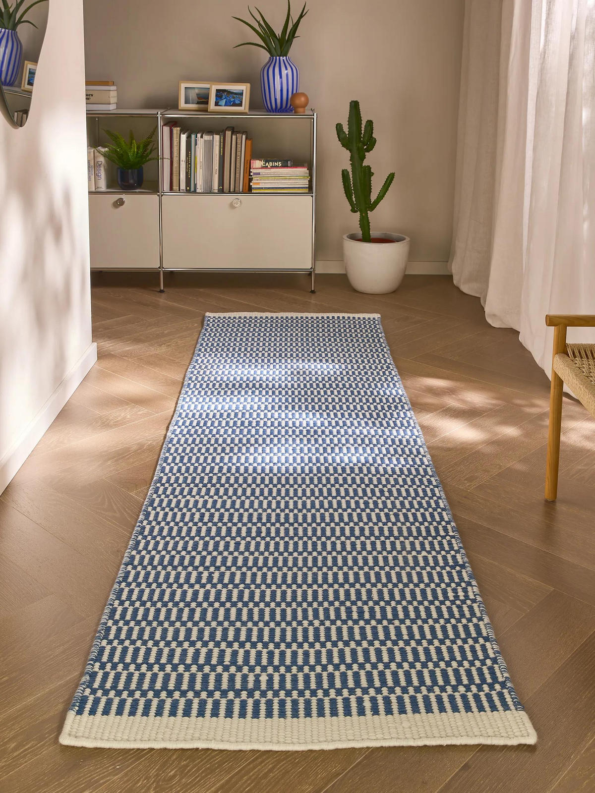 WOLLTEPPICH-LÄUFER Laura handgewebt 80/250 cm - Blau, Naturmaterialien/Textil (80/250cm) - benuta Pure