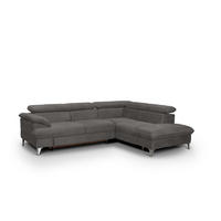 ECKSOFA mit Schlaffunktion und Bettkasten, verstellbare Kopfstützen - Chromfarben/Anthrazit, Textil/Metall (208/256cm) - Cotta