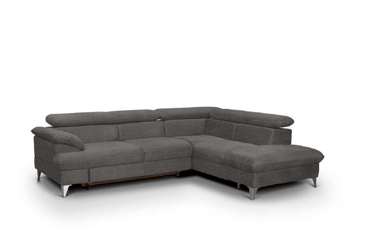 ECKSOFA mit Schlaffunktion und Bettkasten, verstellbare Kopfstützen - Chromfarben/Anthrazit, Textil/Metall (208/256cm) - Cotta
