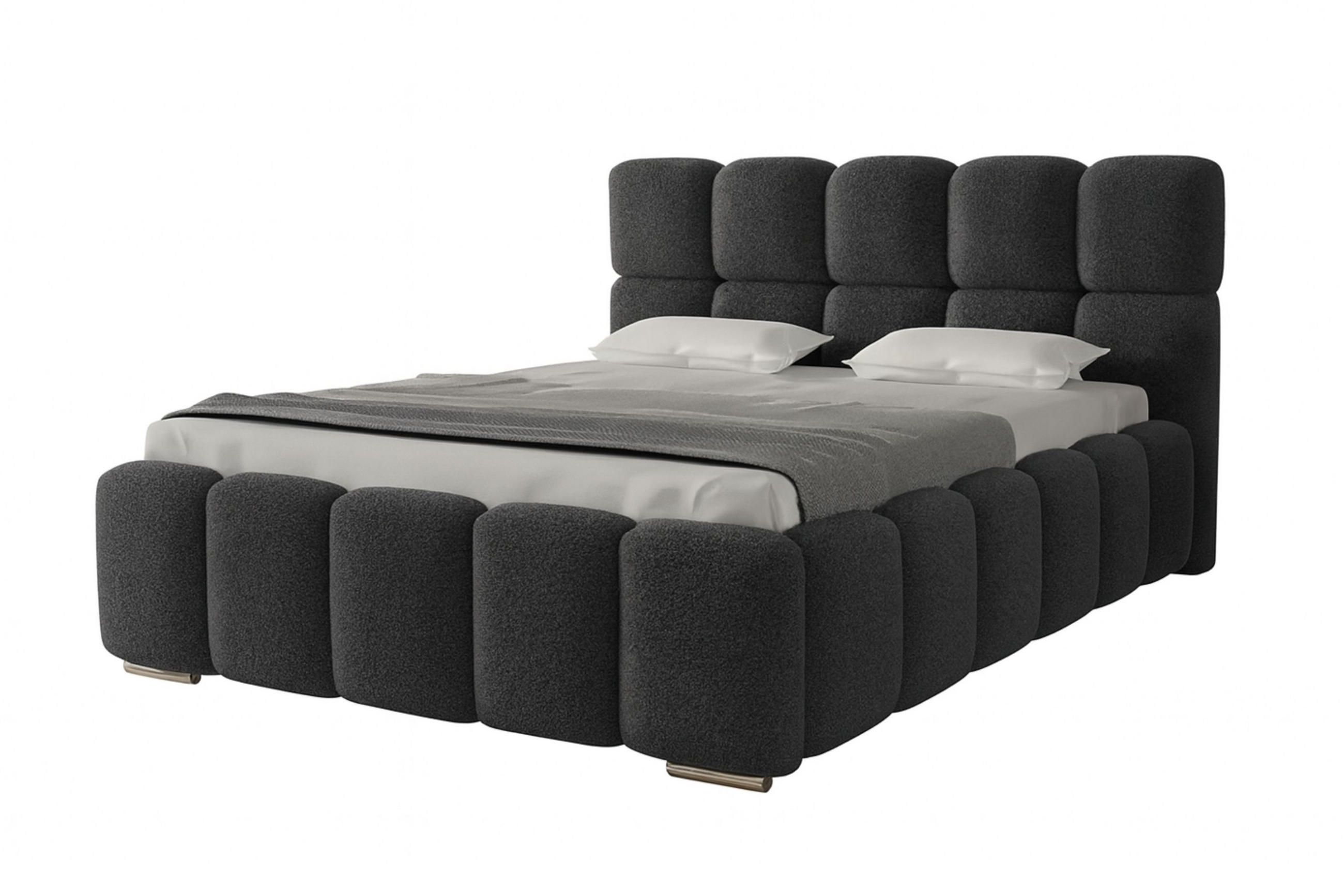 POLSTERBETT LUNA mit Kopfteil, 120 x 200 cm, Doppelbett mit Bettkasten und Lattenrost aus Metall, Boucle Stoff: Dunkelgrau - Dunkelgrau, Holz/Textil (140/200cm) - Agmat-Furniture