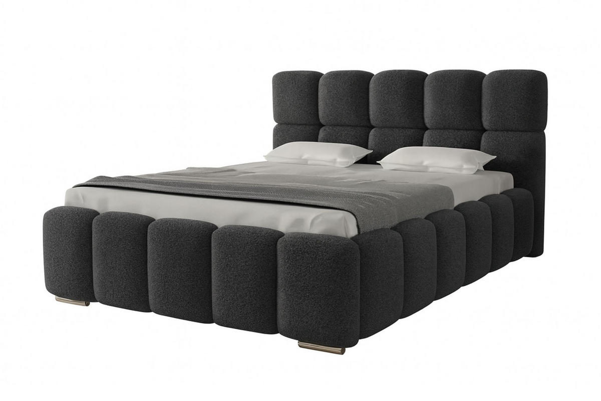 POLSTERBETT LUNA mit Kopfteil, 180 x 200 cm, Doppelbett mit Bettkasten und Lattenrost aus Metall, Boucle Stoff: Dunkelgrau - Dunkelgrau, Holz/Textil (180/200cm) - Agmat-Furniture