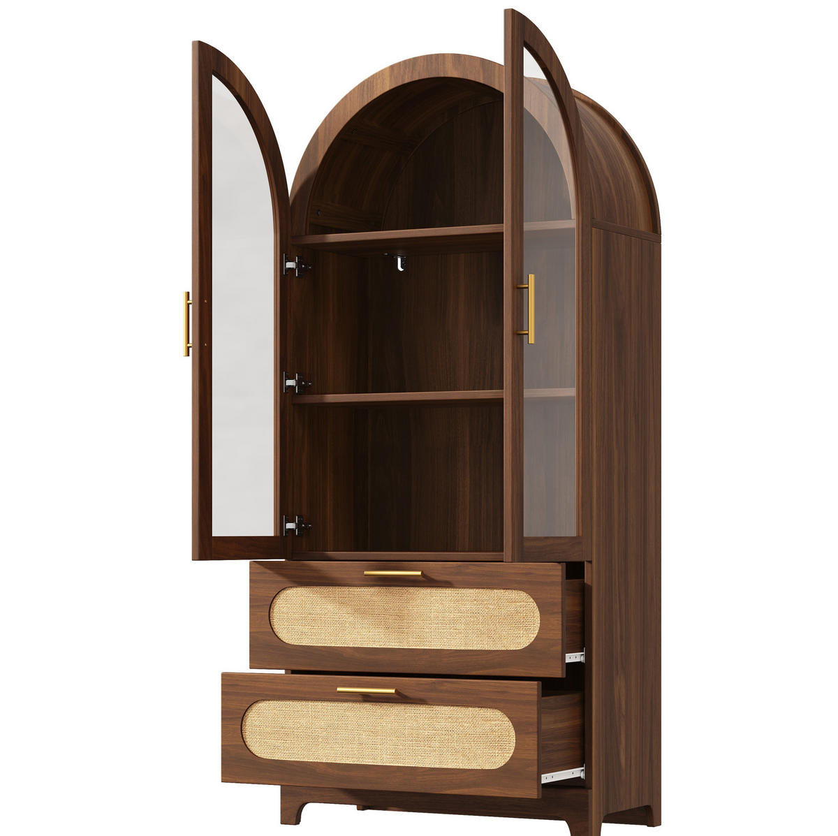 VITRINE mit Glastüren 80 x 40 x 175 cm Holzoptik 2 Schubladen - Braun, Holzwerkstoff (40/175/80cm) - Meubliv