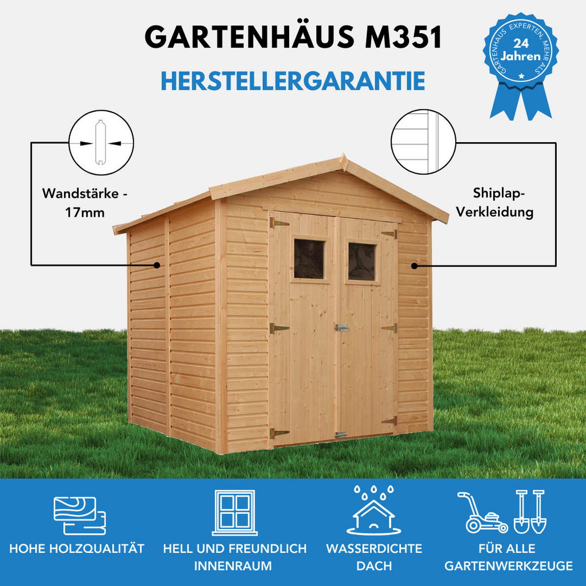 HOLZ GARTENSCHUPPEN - H228x222x233 cm/4,2 m² - M351 - Beige, Holz (233/228/199cm) - Timbela