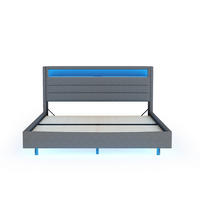 ČALOUNĚNÁ postel 140/200 cm šedá, s USB a LED osvětlením, s úložným čelem - šedá, textil (140/200cm) - BEAOK