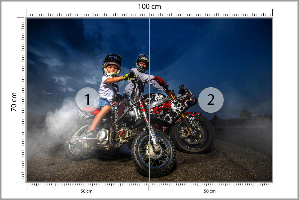 FOTOTAPETE für Schlafzimmer Vater Sohn Motorräder Action 100x70 - Rot/Schwarz, Papier (100/70cm) - Muralo