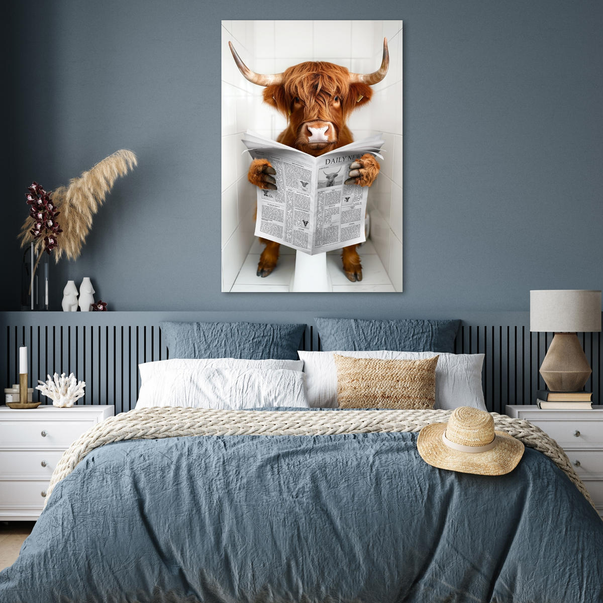 POSTER Schottisches Hochlandrind - Tier - Zeitung - Toilette 80x120 cm - Kastanienfarben, Papier (80/120/0.1cm) - MuchoWow