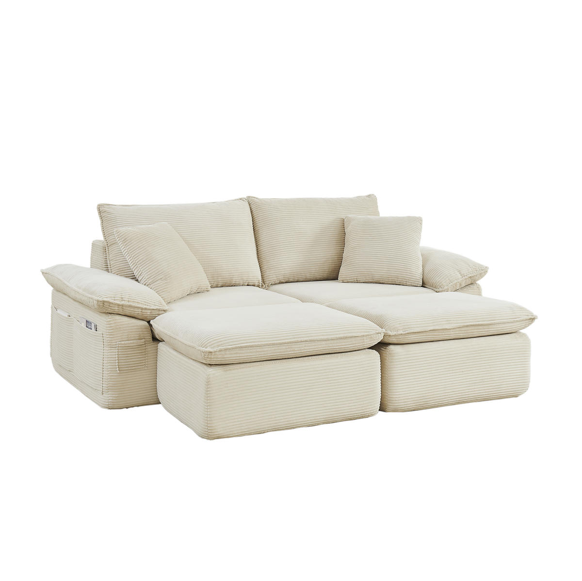 2-SITZER sofa 156/206/65 cm beige aus Stoff mit Fußstütze und Seitentaschen - Beige, Textil (206/65/156cm) - OKWISH